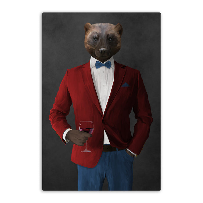 Wolverine Drinking Red Wine Wall Art - Red and Blue Suit