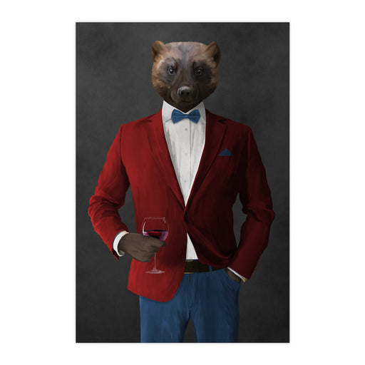 Wolverine Drinking Red Wine Wall Art - Red and Blue Suit
