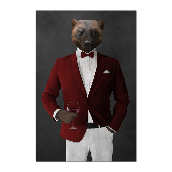 Wolverine Drinking Red Wine Wall Art - Red and White Suit