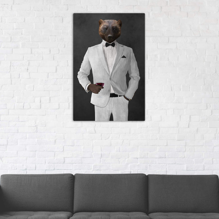 Wolverine Drinking Red Wine Wall Art - White Suit