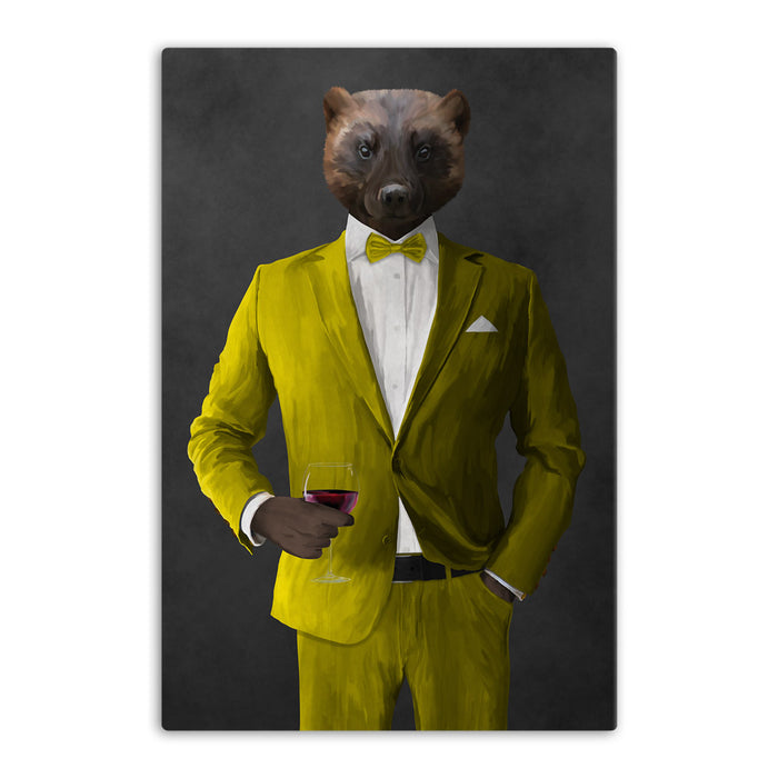 Wolverine Drinking Red Wine Wall Art - Yellow Suit
