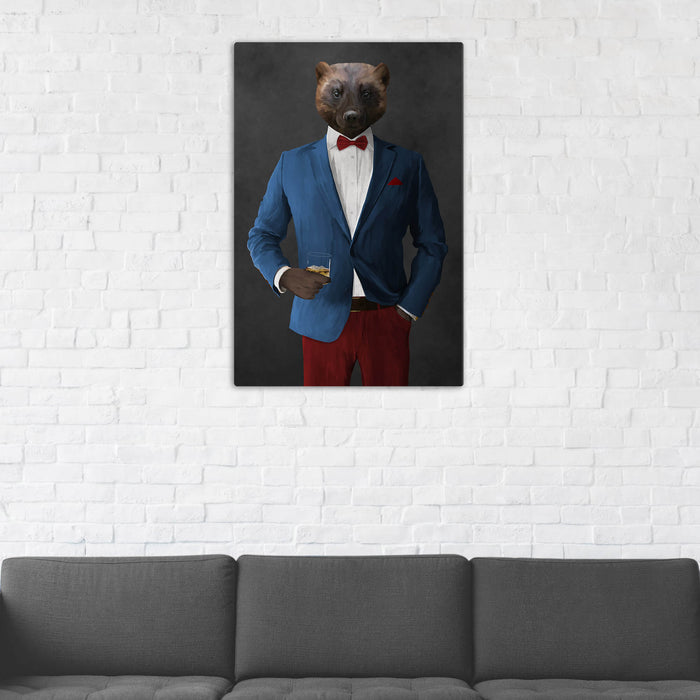 Wolverine Drinking Whiskey Wall Art - Blue and Red Suit