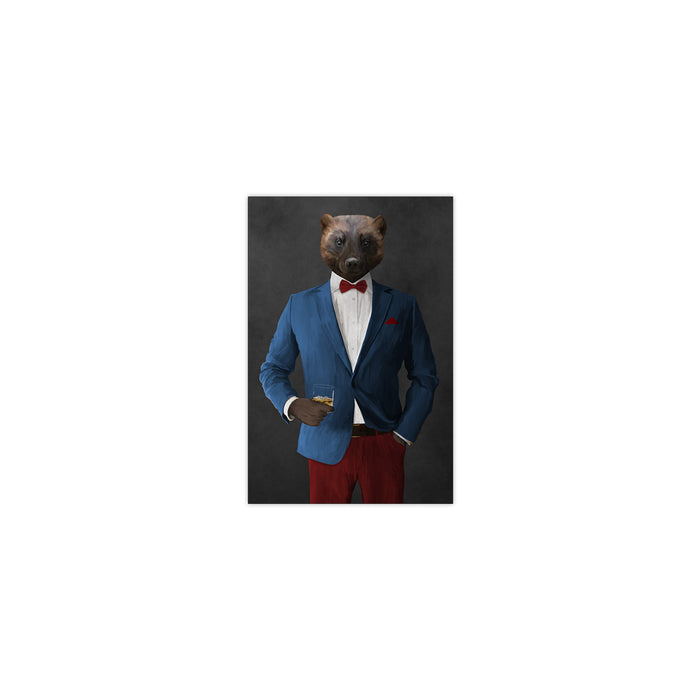 Wolverine Drinking Whiskey Wall Art - Blue and Red Suit