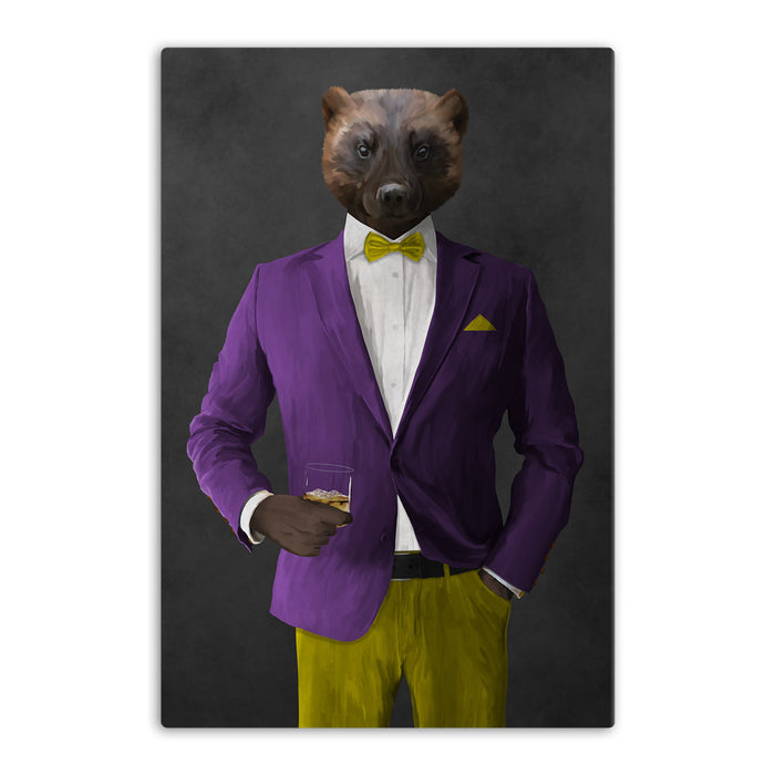 Wolverine Drinking Whiskey Wall Art - Purple and Yellow Suit