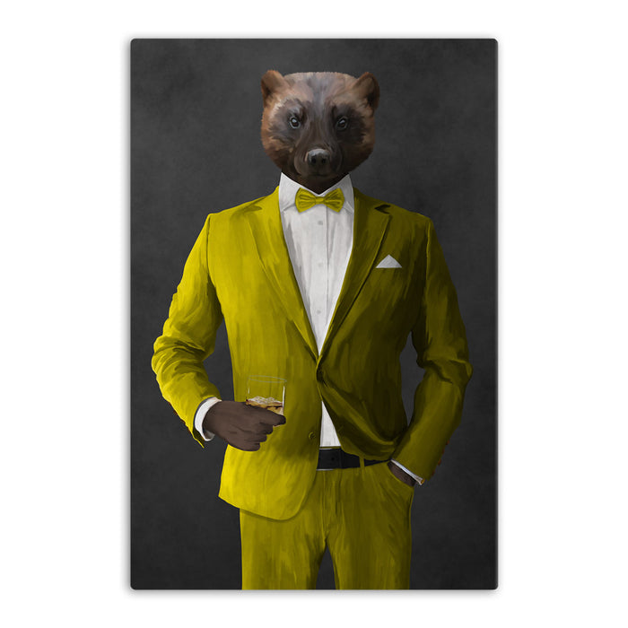 Wolverine Drinking Whiskey Wall Art - Yellow Suit